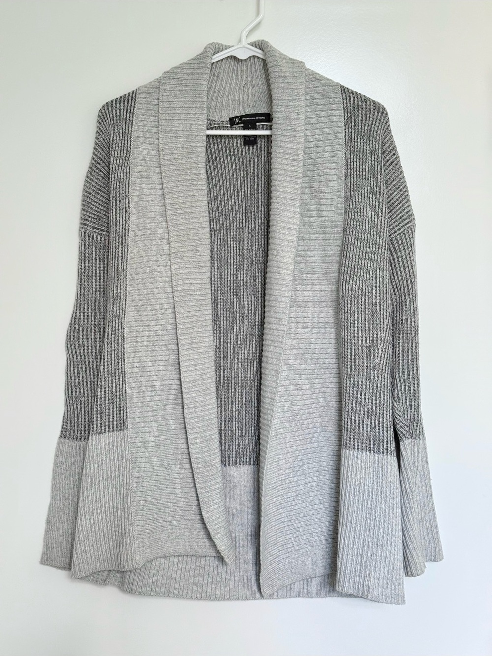 INC International Concepts Colorblocked Open-Front Cardigan in Heather Grey
